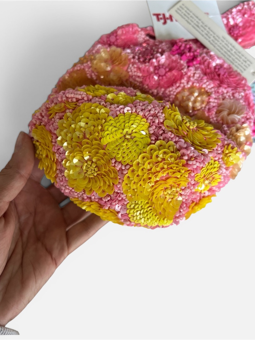 Pink & Yellow Hand Beaded Mini Bucket Bag - Picture 9 of 10
